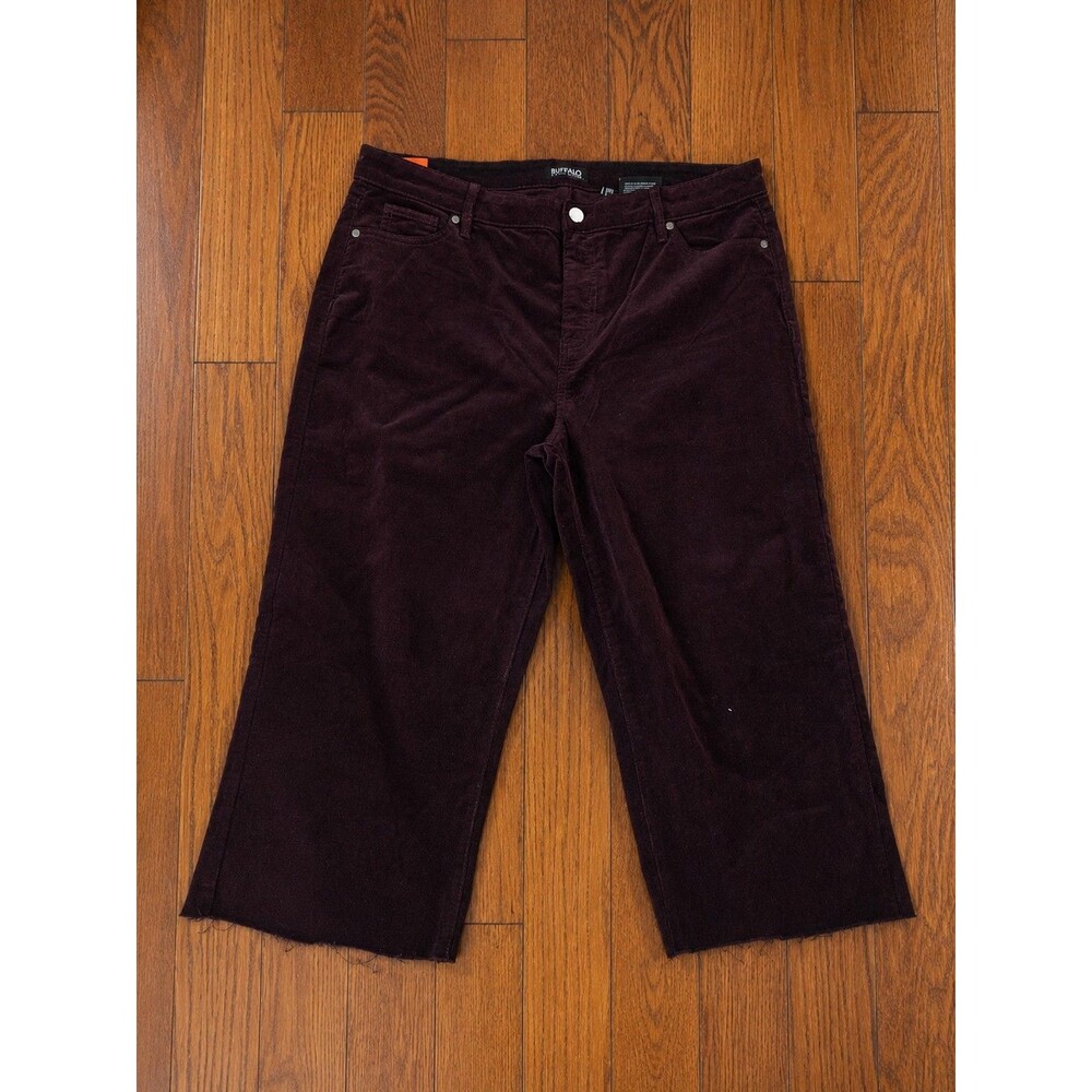 Buffalo David Bitton Corduroy Crop Pants Womens 16/36 Burgundy Wide Leg Raw Hem